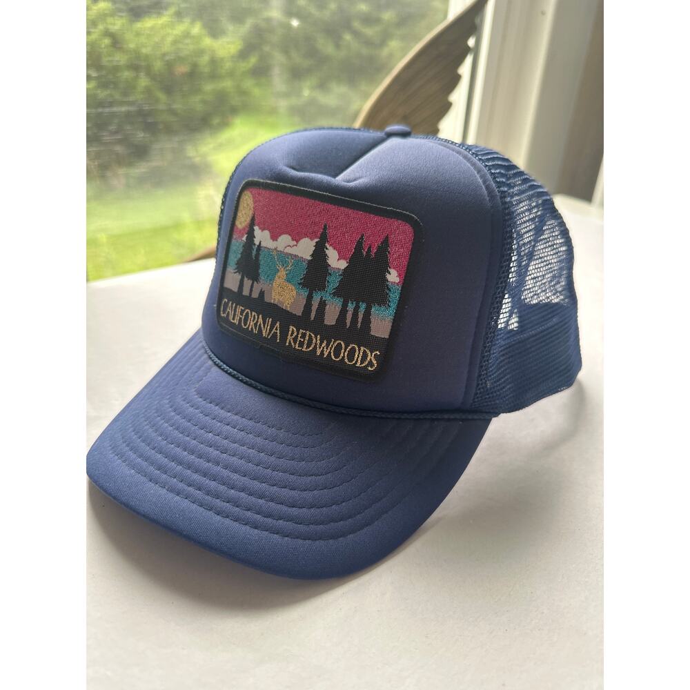 Vintage California Redwoods Trucker Hat Cap Deep Blue Adjustable - Picture 8 of 8